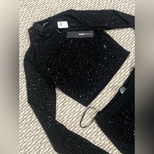 Fashion Nova “Lead By Example” Rhinestone Black Pants 
Top Set, See trough